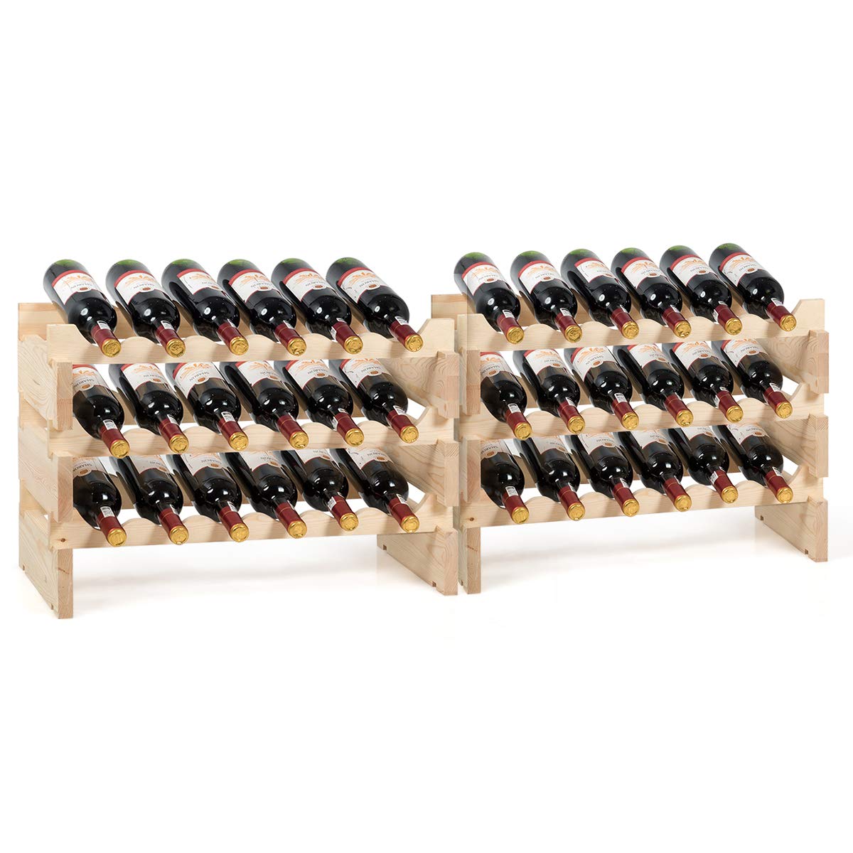 COSTWAY Wine Rack Wood Stackable Bottle Rack for 72 Bottles, Wine Rack with 6 Levels, Wooden Shelf, Bottle Stand for Kitchen, Dining Room, Bar, Basement, 119 x 29 x 72 cm