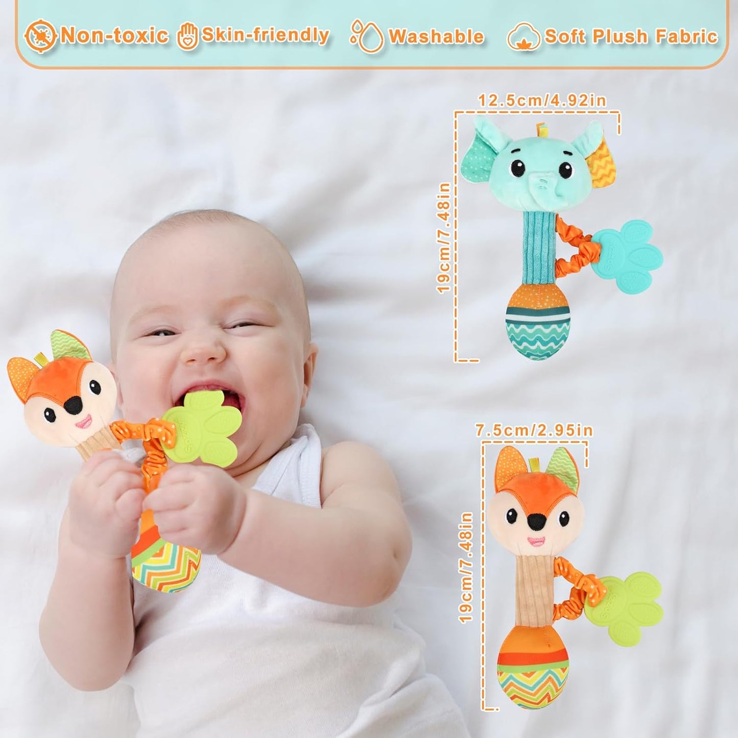 Venditer Pack of 2 Baby Rattle 0-6 Months, Grasping Toy Baby Baby Rattle Baby Toy for Toddlers 0-12 3 6 Months Boys Girls Gift