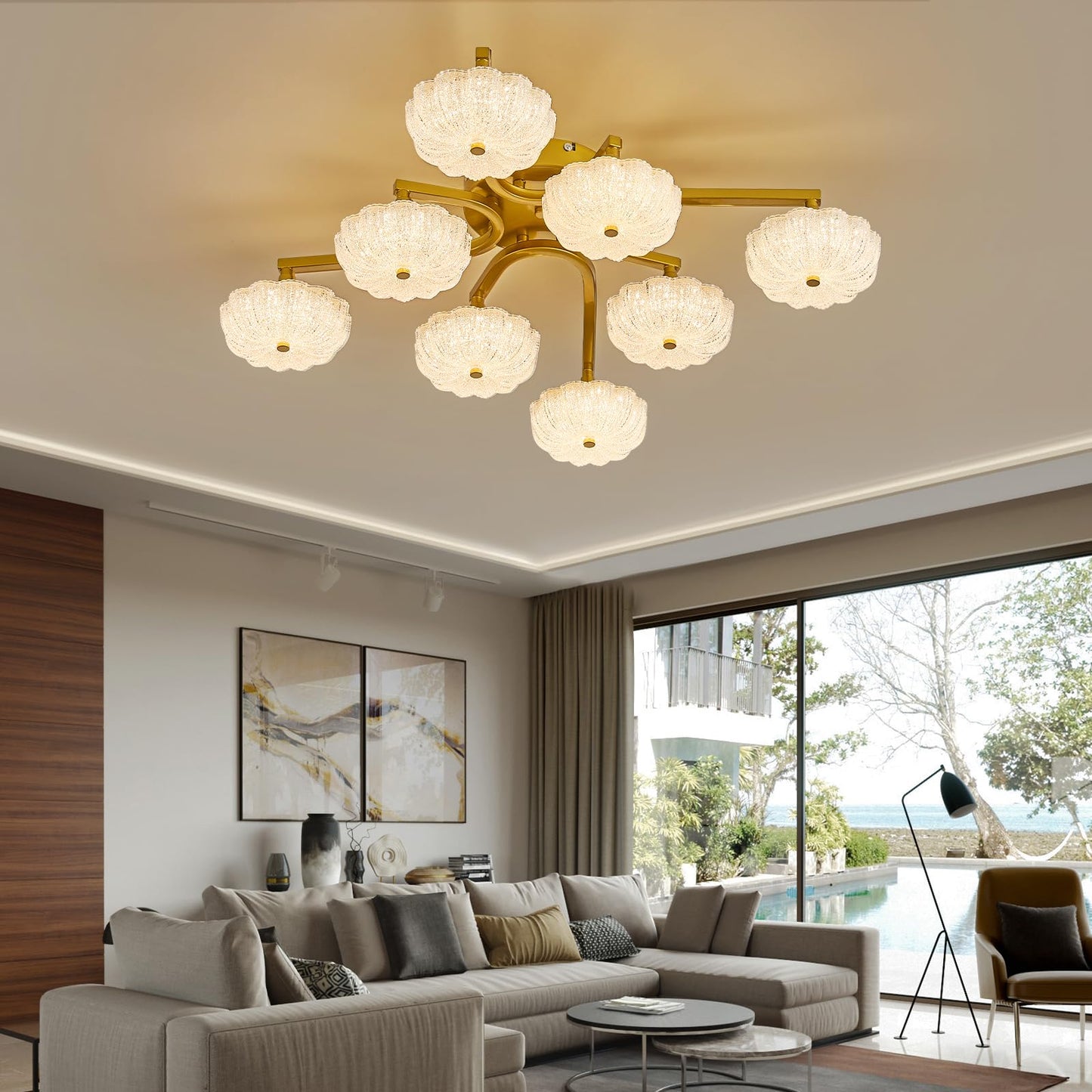 LED Ceiling Light, Modern Ceiling Light with Remote Control, Diameter 68 cm, Gold Dimmable Living Room Lamp, Colour Changing 3000 K - 6000 K with Memory Function, Kitchen Lamp, Bedroom Lamp Ceiling