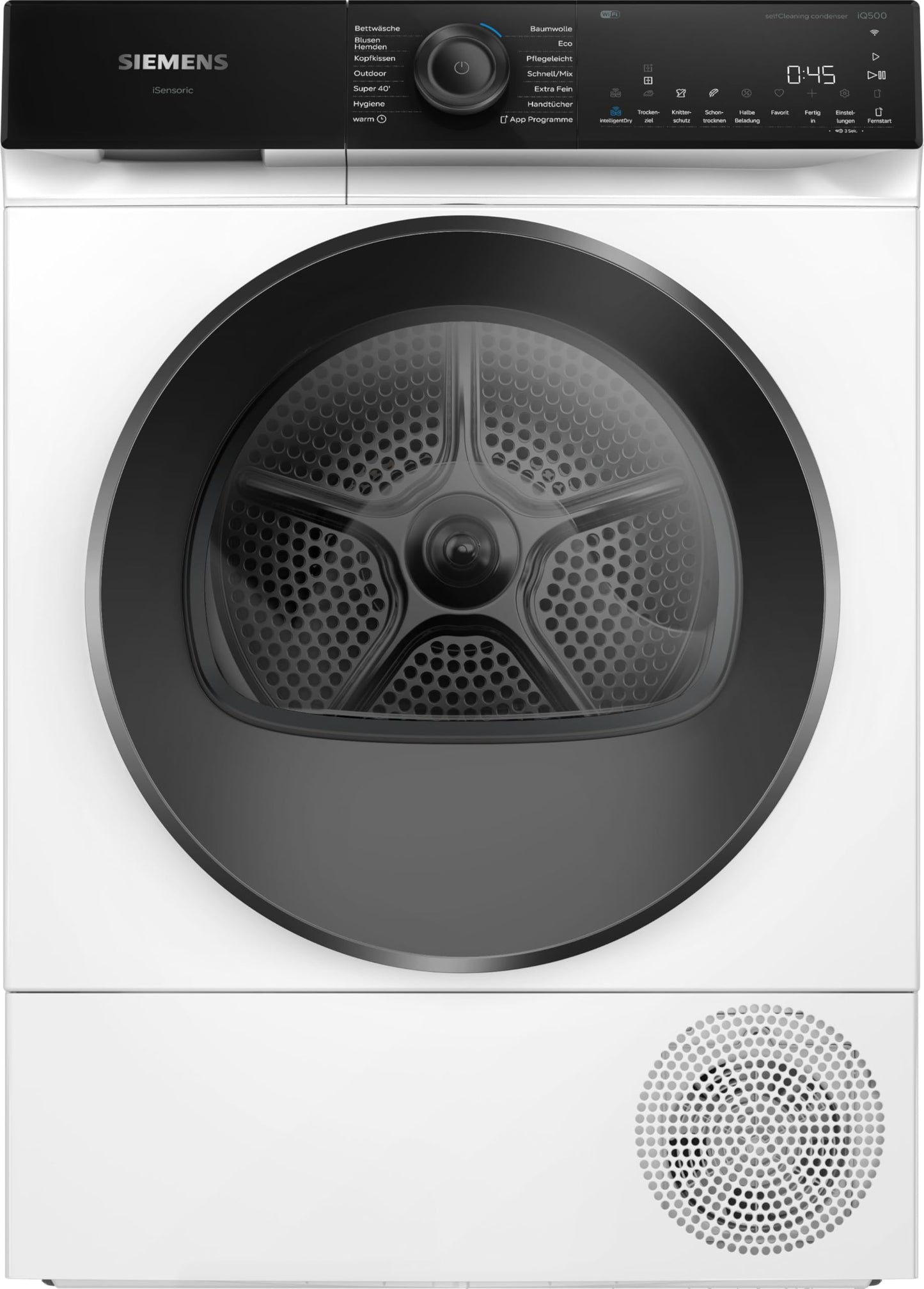 Siemens WR47B2C40 iQ700 Heat Pump Dryer, 9 kg, Self-Cleaning Condenser, AutoDry, Short Program 40 Inch, Refill Function, Reversing Drum, Half Load, LED Display, Touch Control