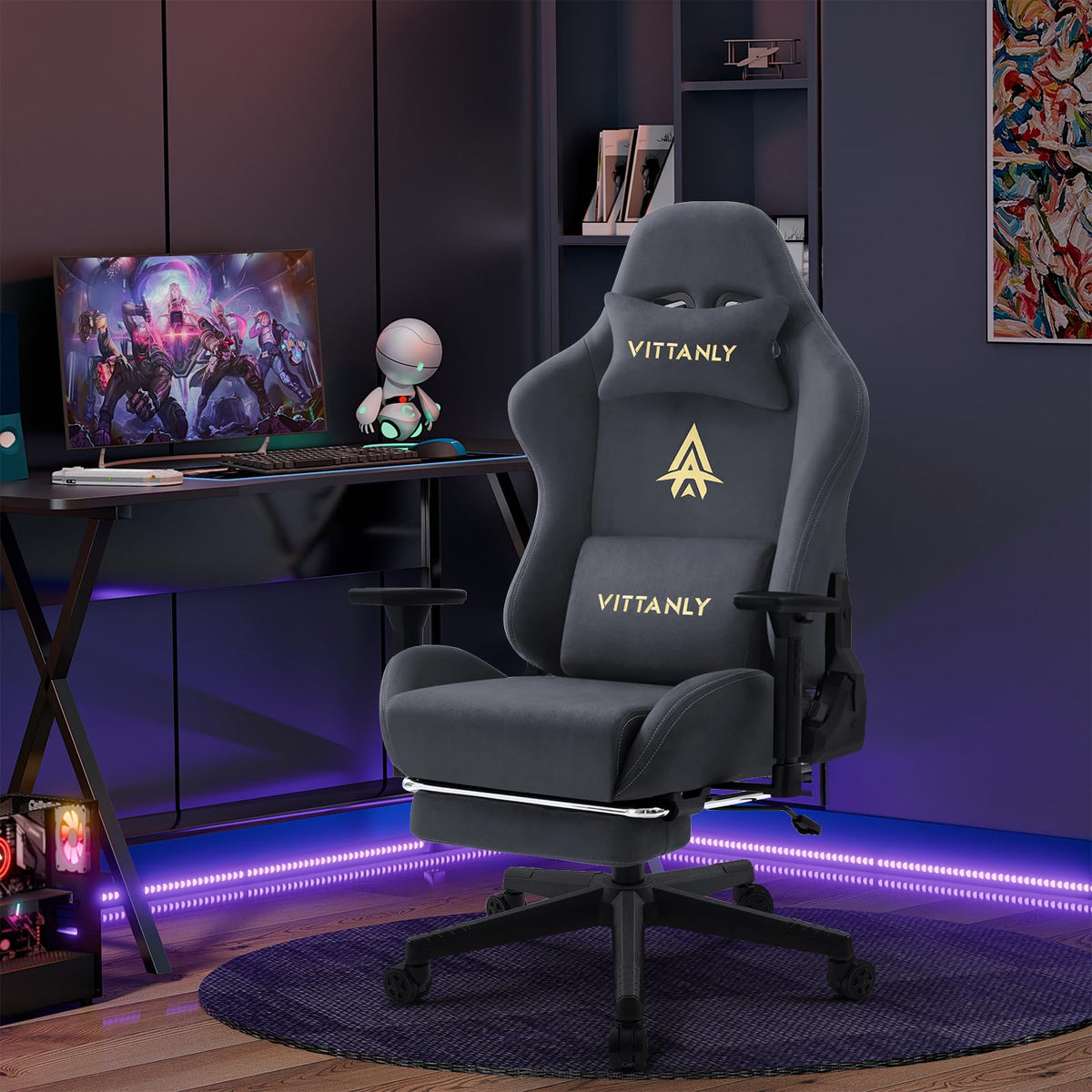 Vittanly Gaming Stuhl, Luxuriöser Wildlederimitat Gaming Chair Bürostuhl, Ergonomischer Schreibtischstuhl mit Fußstütze Kopfstütze und Lendenkissen, 3D Armlehnen, 90-155° Rückenlehne, Weinrot