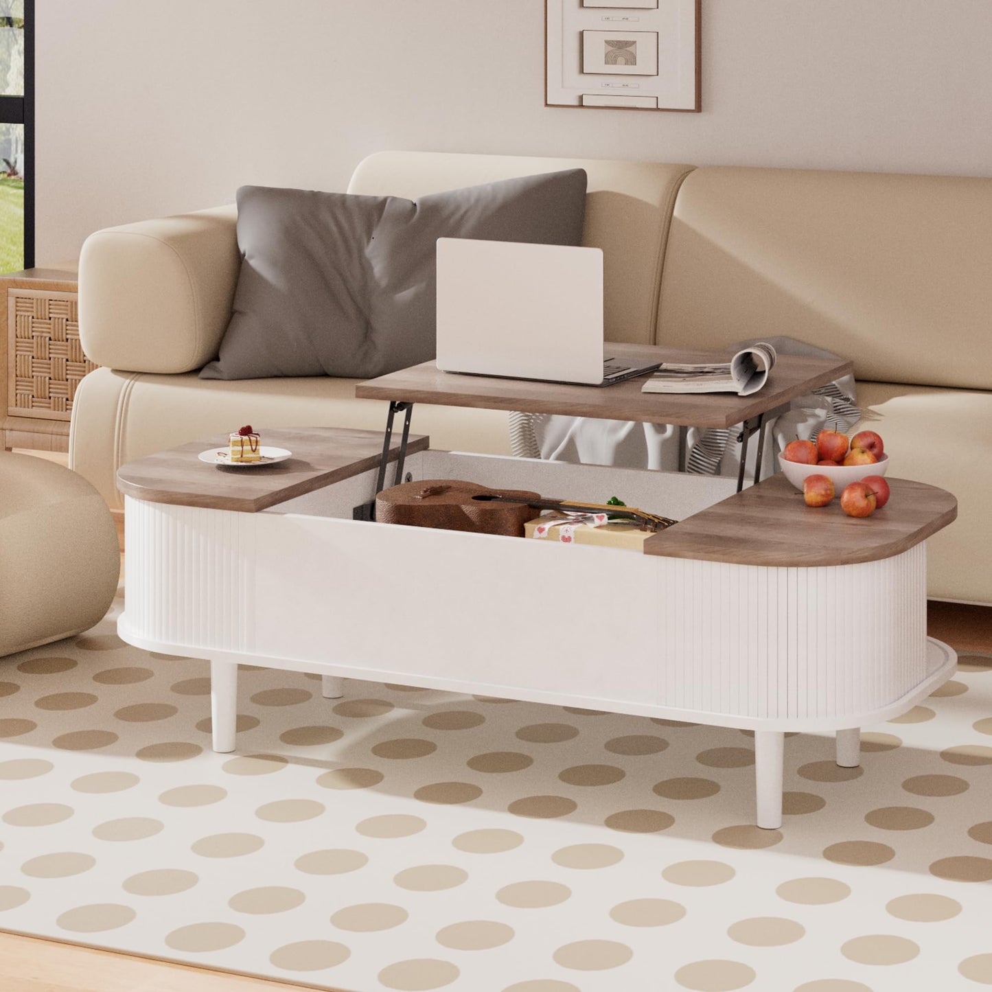 Coffee Table with Lifting Top - Modern Wooden Table with Unique Texture & Hidden Storage Space, Coffee Table for Living Room, Bedroom, Small Spaces, Home Office