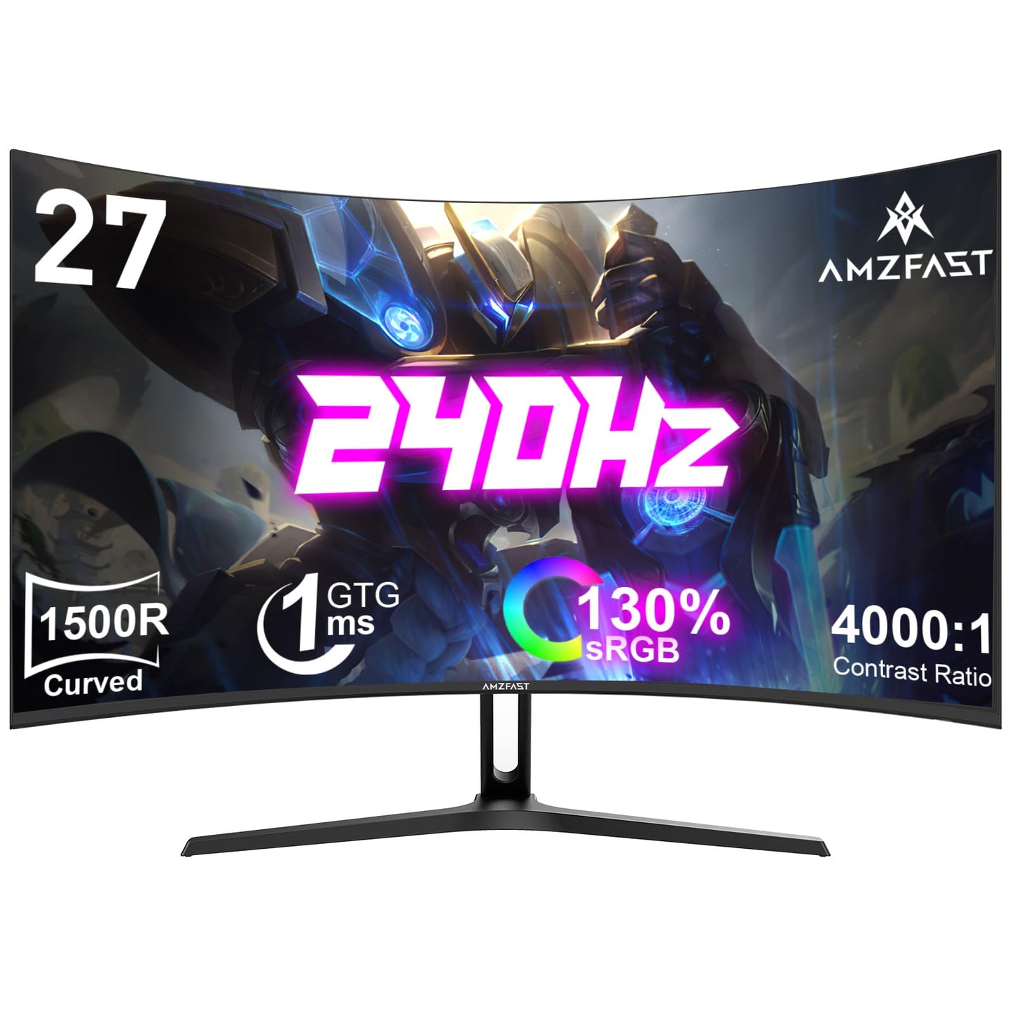 Amzfast 27 Zoll Curved Gaming Monitor - 180Hz, FHD(1920x1080), VA 1500R, 1ms GtG, sRGB 130%, DCI-P3 95%, HDR, Adapive Sync, Blaulichtfilter, VESA 100 * 100, HDMI 1.4/DP 1.2 mit HDMI-Kabel - AMZG27C1
