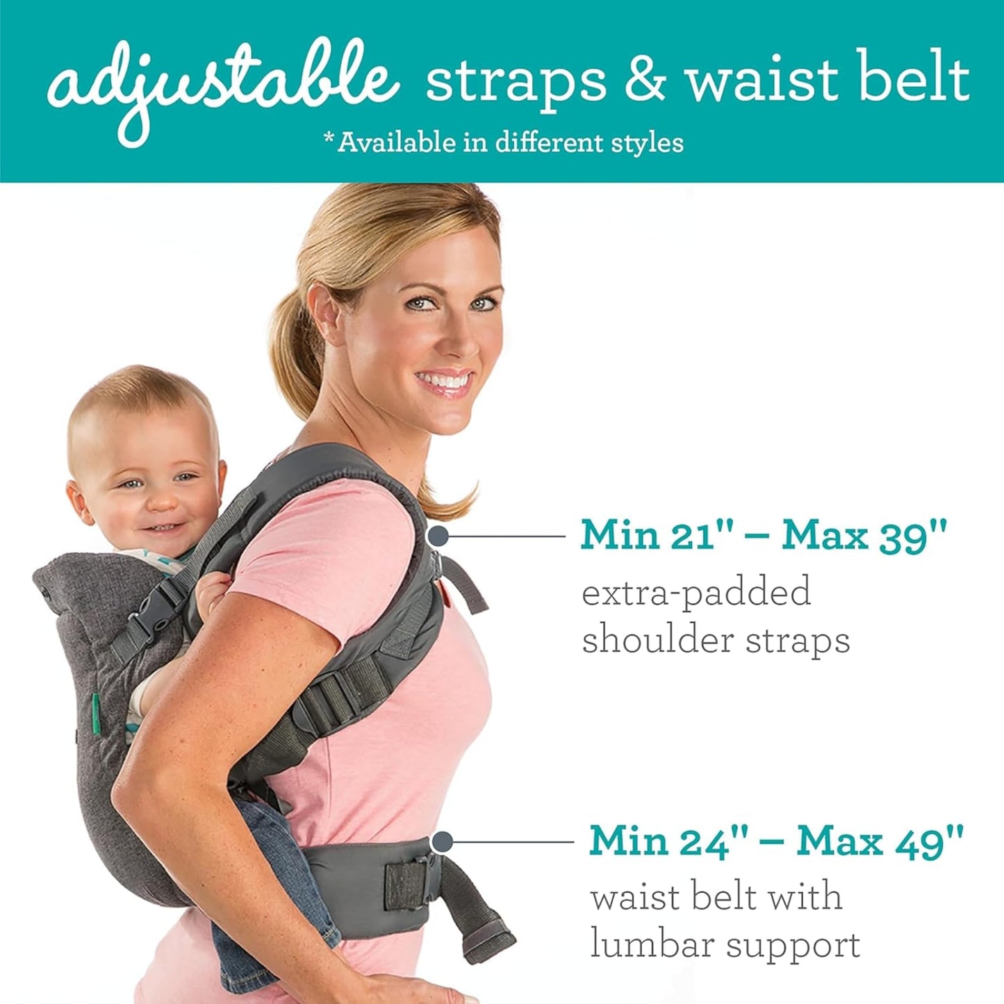 Infantino Flip Advanced 4-in-1 Ergonomic Convertible Baby Carrier with Inside and Out View, Front and Back, Portable for Newborns to Toddlers from 8-32 lbs, Grey