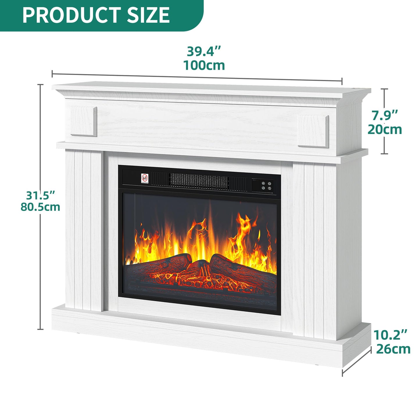 YITAHOME Electric Fireplace, 23 Inch Realistic 3D Flame Effect, Heat-Free Standing Electric Fireplace with Timer and 24-Colour LED Light Strip and Remote Control