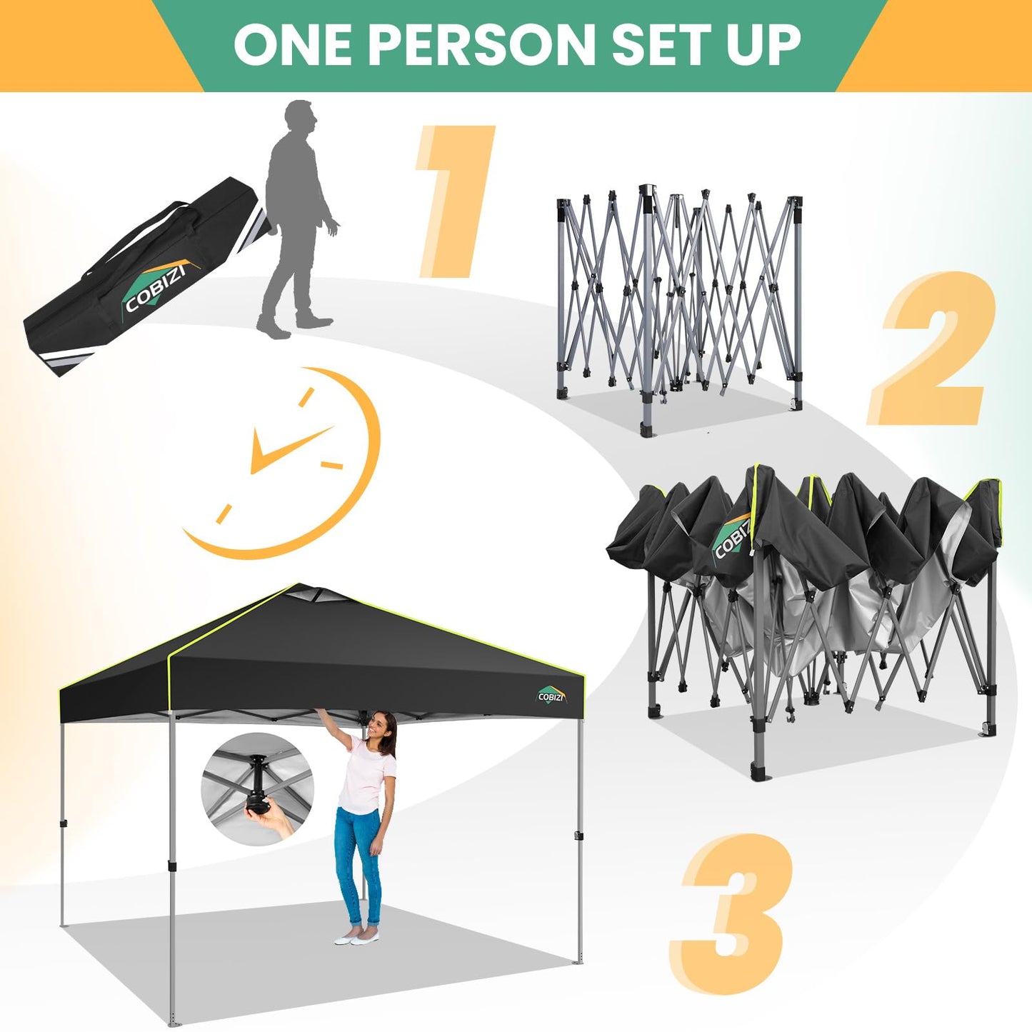 COBIZI Faltpavillon 3x6 Pavillon wasserdicht Winterfest, Ein-Tasten-Zentralverriegelung Partyzelt Faltbar Anti-UV mit 6 Seitenwänden, Gartenpavillon mit Leuchtstreifen für Hochzeiten, Freien, Garten