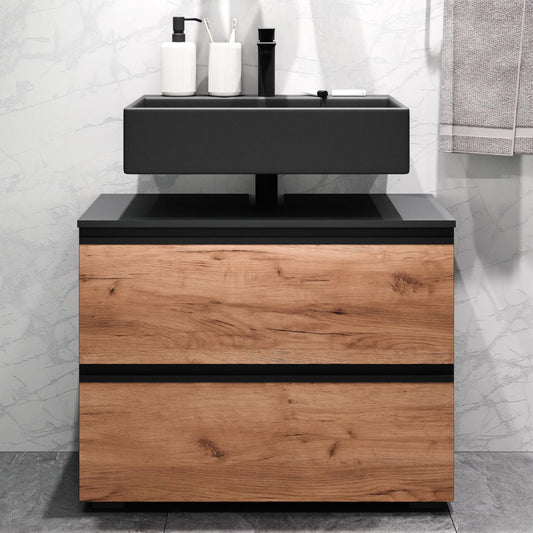 Planetmöbel EDA 80 cm Vanity Unit, Vanity Unit, Bathroom Cabinet for Guest Toilet and Bathroom, Anthracite/Gold Oak