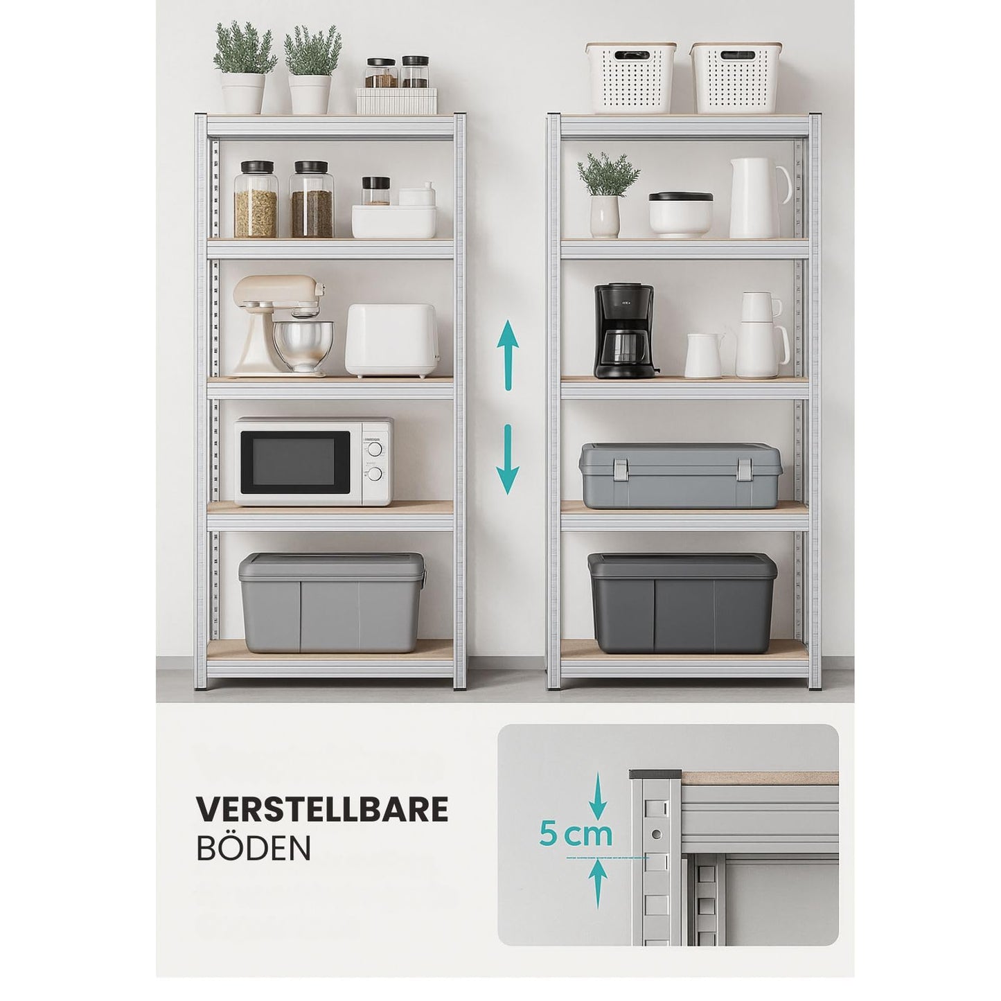 OfficeMarshal Double Pack Heavy Duty Shelves Black, 180 x 90 x 40 cm, Boltless Shelf, Storage Shelf, Standing Shelf, Plug-In System, Can be Assembled without Tools (Lakota)