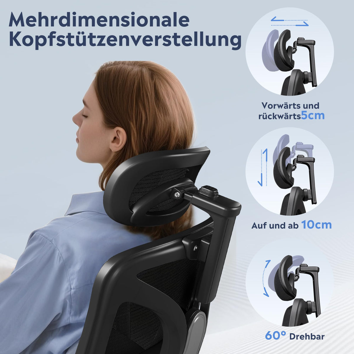 DEVAISE Ergonomic Office Chair with Adjustable Lumbar Support, High Backrest, Adjustable 3D Headrest, 5D Armrests, Rocker Function, Desk Chair for Office and Home Office, up to 180 kg, Black