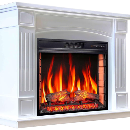 Boston AF28S LED CONYAK Electric Standing Fireplace with Heater, 12 Heat Settings, Timer, Real Flame Effect, 3 Brightness Levels, Remote Control, Brown