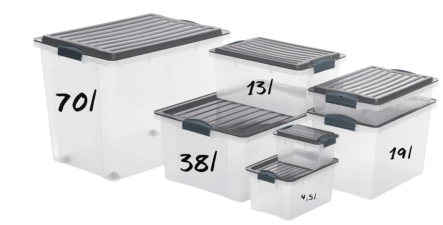 Rotho Compact Storage Box 70 L with Lid and Wheels, Plastic (PP Recycled), BPA-Free, Cappuccino/Anthracite, A3/70 L (57.0 x 39.5 x 43.5 cm)
