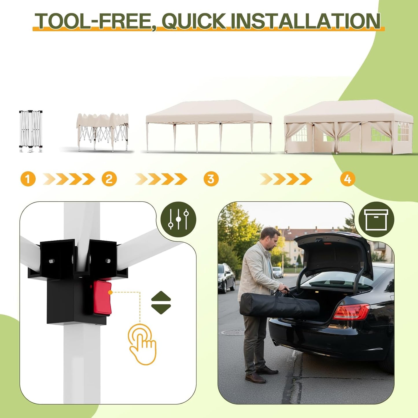 JUMMICO Gazebo 3 x 3 Waterproof Stable Winterproof with 4 Side Walls, Folding Gazebo Height Adjustable, Gazebo UV Protection 50+, Garden Gazebo Folding Tent for Garden, Courtyard, Camping, Gazebo Grey