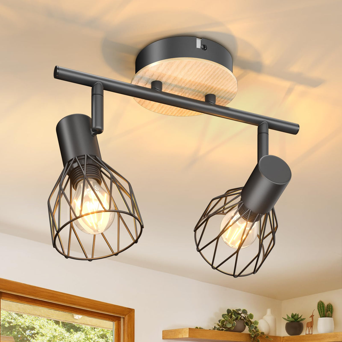 Kimjo 6-Bulb LED Ceiling Spotlight, Swivelling E14 Ceiling Spotlight, Black 6-Bulb Ceiling Light For Living Room, LED Kitchen Ceiling Light, Without Bulbs