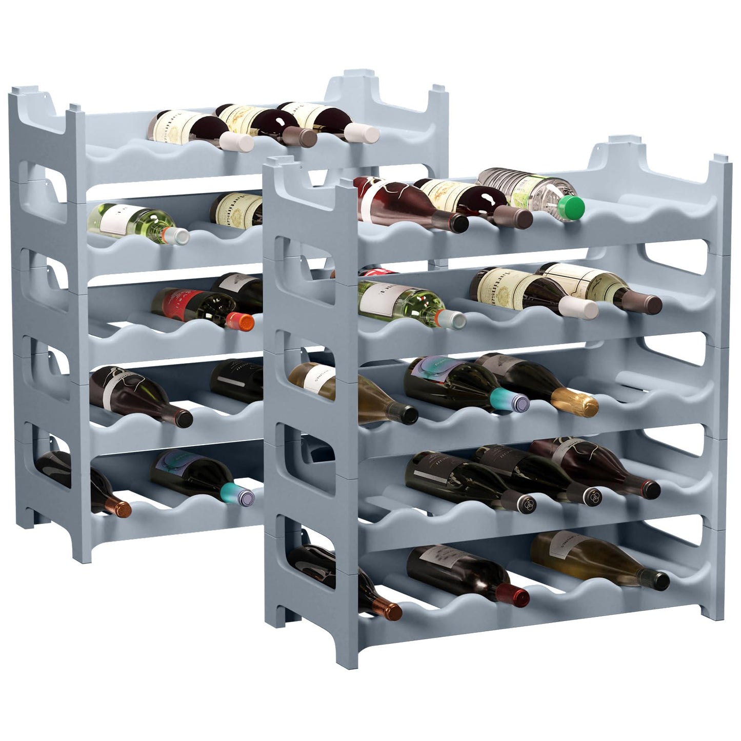 Artecsis Stackable Plastic Wine Rack for 48 Bottles, Sturdy Catering Quality Bottle Rack, Modular Expandable, Black