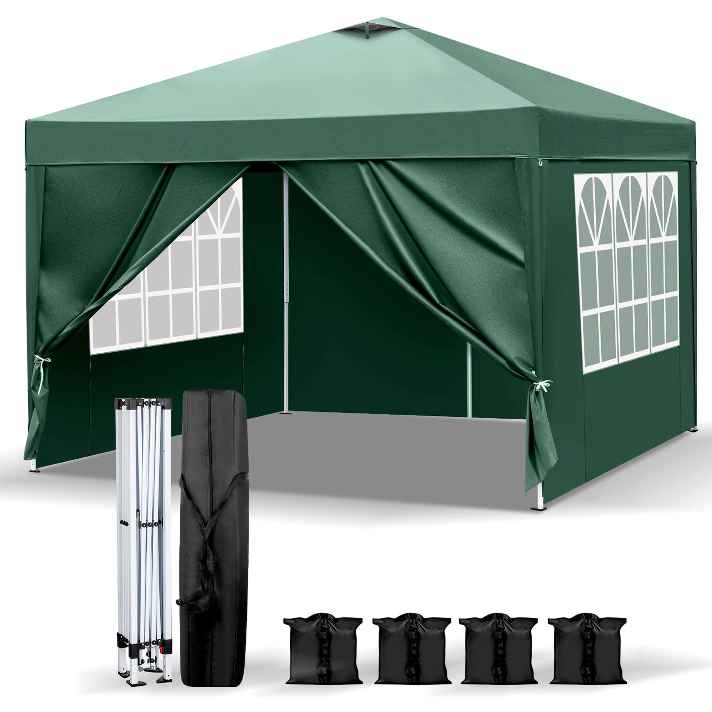 LEADZM Gazebo 3 x 3 m, Folding Gazebo, Waterproof, UV Protection 50+, Height Adjustable with 4 Mosquito Nets, Sturdy, Ideal for Garden, Patio, Camping and Commercial Use