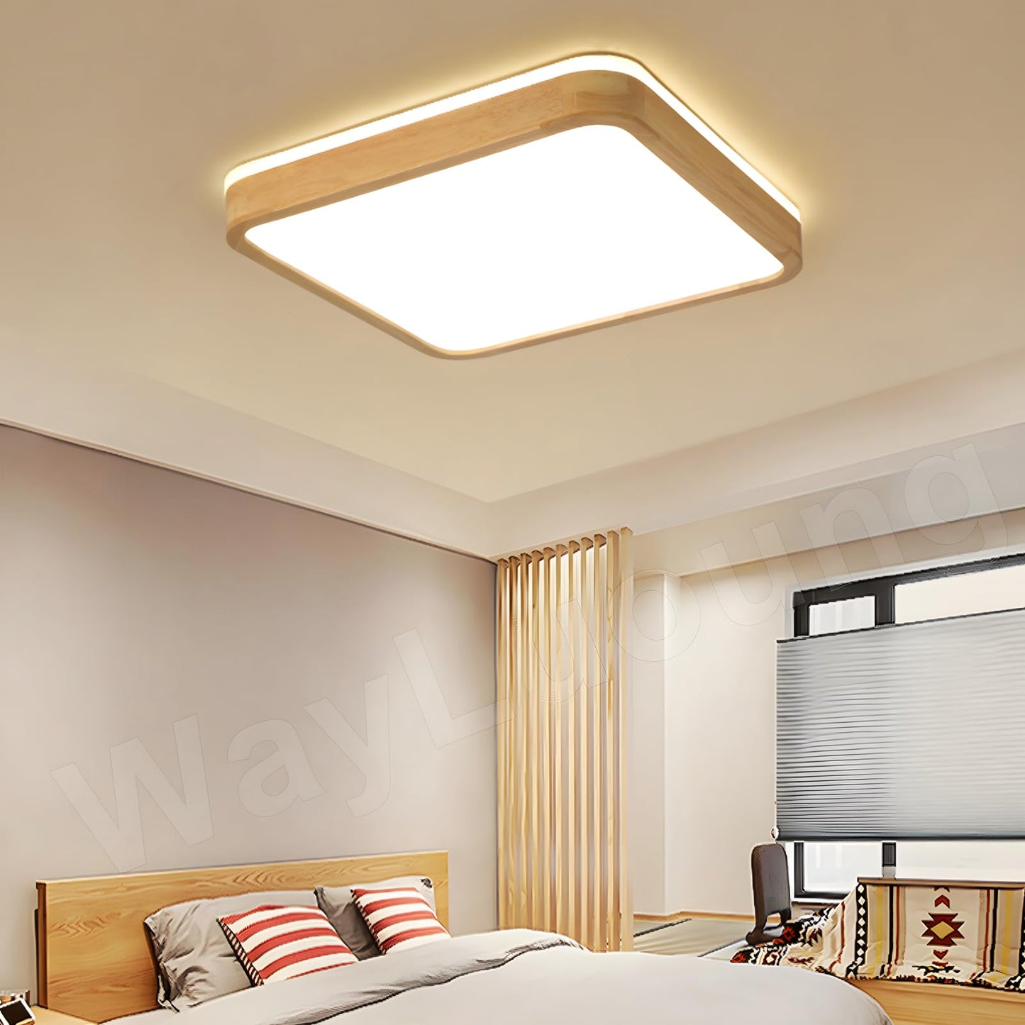 LED Wooden Ceiling Light, Diameter 30 cm, 3000 K, 1620 lm, 18 W, Ceiling Light with Square Top, 360° Luminous Natural Wood, Bedroom, Living Room, Children's Room, Kitchen, Dining Room (Warm White)