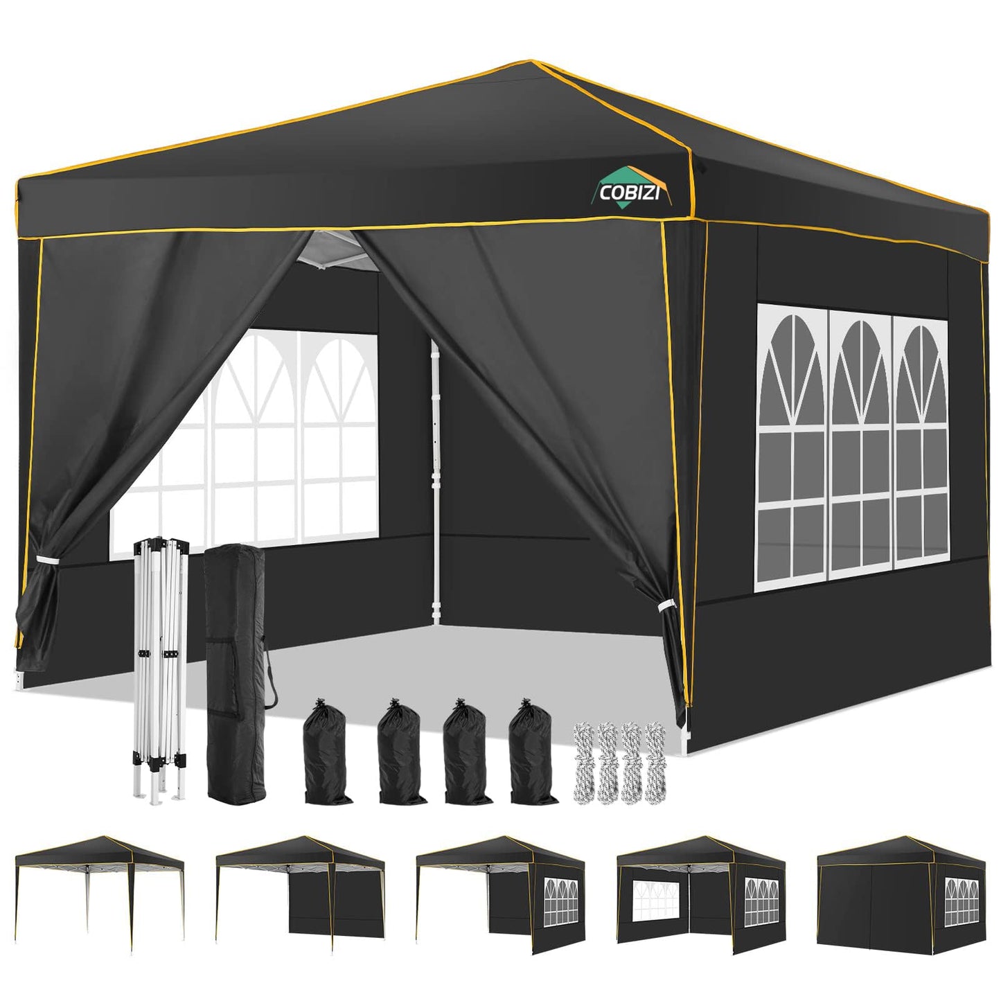 COBIZI Pavillon 3x6,Faltpavillon 3x6 Wasserdicht Stabil Winterfest, Sofort aufklappbare Vordächer Outdoor Gartenzelt mit 6 Seitenteilen, für Party Garten Festival, Weiß
