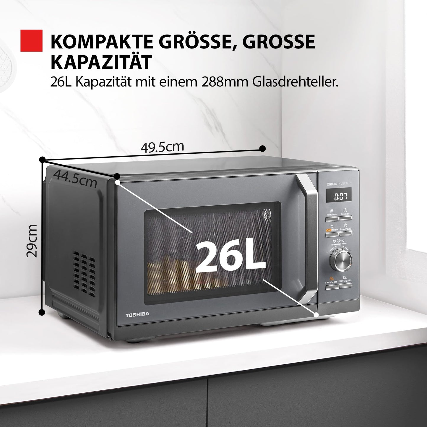 Toshiba MW3-AG20PE(BK) Mikrowellen mit Grill 20L 3-in-1 Mikrowellenherd, Chef-Abtauung, Mikrowelle, Grill, Kombi, 5 Leistungsstufen, 8 Automatikprogrammen, Einfacher Reinigung, Schwarz