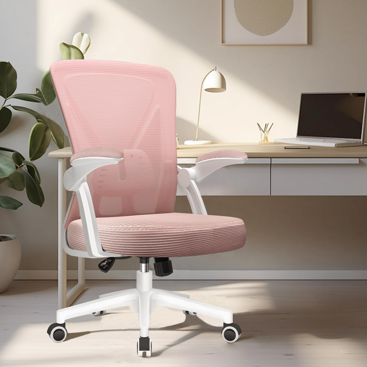 Hinonde Office Chair, Desk Chair with Folding Armrests and Rocker Function, 360° Swivel Chair, Height-Adjustable Office Chair, Ergonomic Home Office Chair with Breathable Mesh, Up to 150 kg