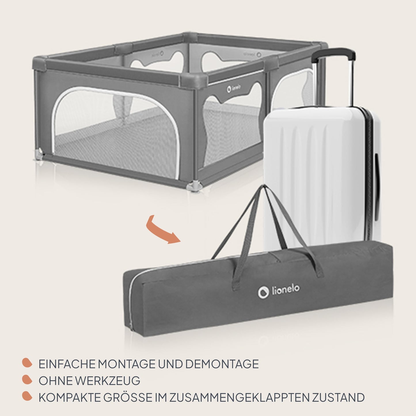 LIONELO WILLOW Baby Playpen from 0-48 Months Large Area 120 cm x 180 cm x 68 cm with Side Walls Made of Breathable, Durable Mesh Fabric, 2 Side Entrances with a Zip