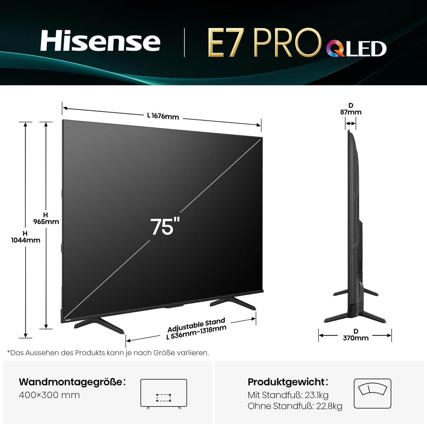 Hisense 43E7Q 43 Inch 4K UHD QLED, Smart TV, Game Mode Plus, Filmaker Mode, Dolby Vision Atmos, HDR10, HLG, HDR Immersive, AI 4K Upscaler, Dolby MS12, DTS X, Voice Control [2025]