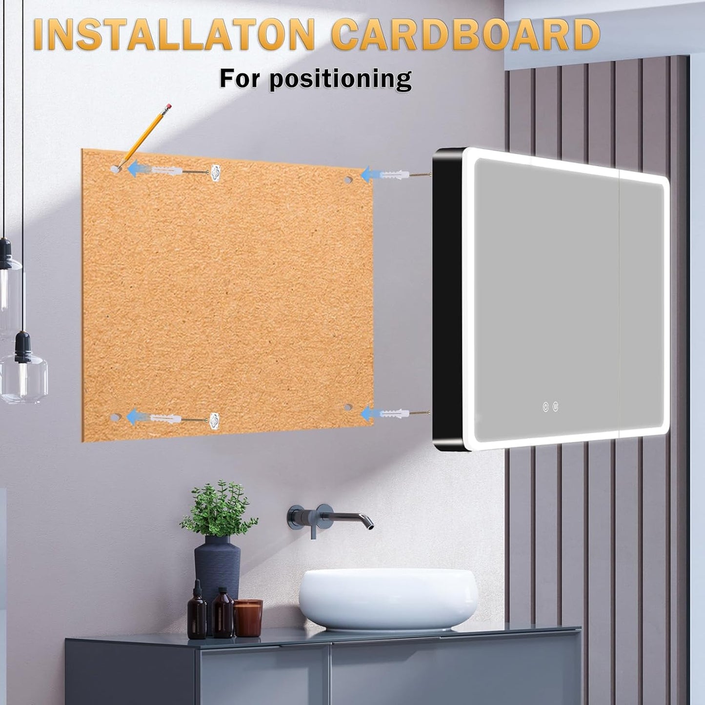 Aovquof Mirror Cabinet with Lighting - 90 x 60 cm Bathroom Mirror Cabinet with Storage Space, Bathroom Mirror Cabinet with Adjustable Dimmable LED Lights with Demist Function, Modern Cream Colour