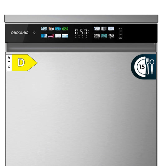 Cecotec Geschirrspüler 60 cm - Freistehend Bolero Aguazero 6210 Dark D. 15 Bestecke, energieeffizient, XXL Fullcolor Display, drittes Fach, 14 Programme, Dual Zone Wash, verstellbares Fach, Dunkel
