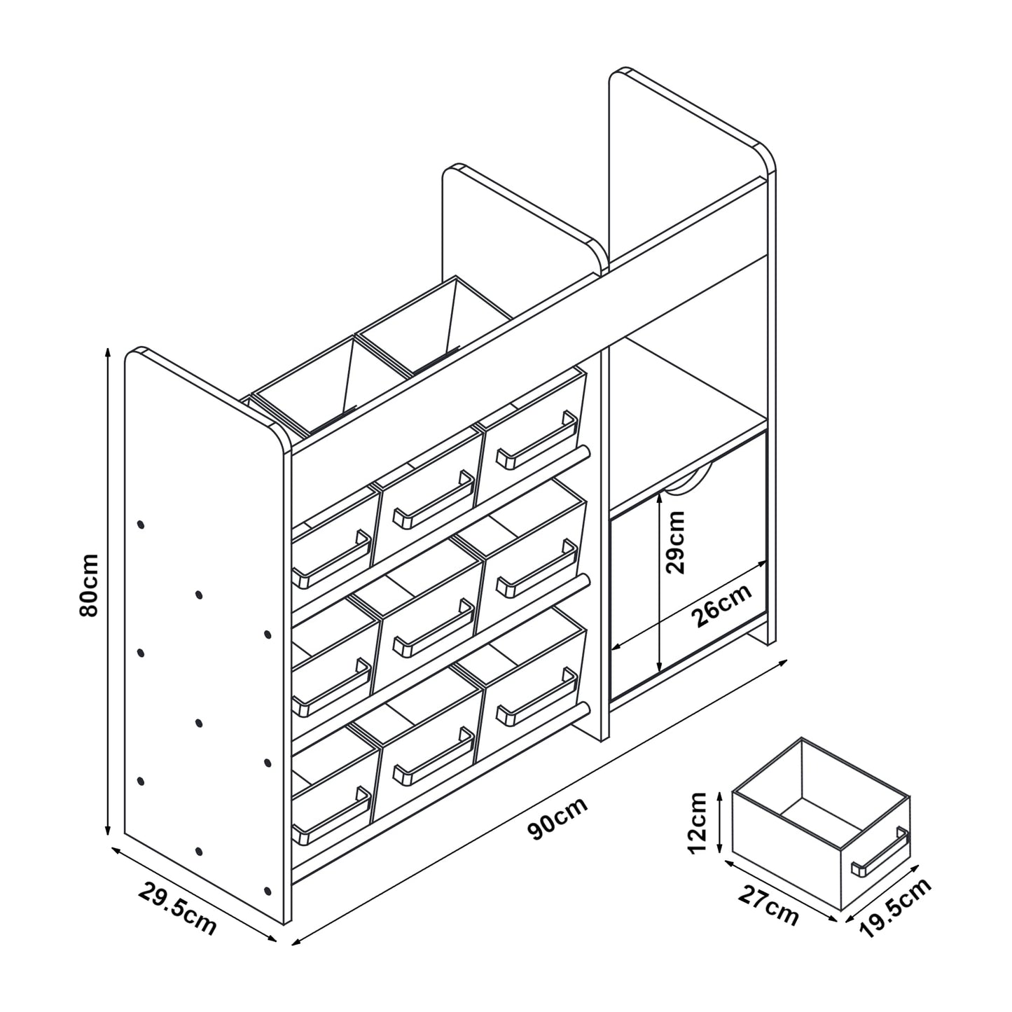 [en.casa] Kinderregal Søndreland Bücherregal für Kinder mit 9 Aufbewahrungsboxen Spielzeugregal mit Schrank 80 x 90 x 30 cm Spielzeug Aufbewahrung Ozean Motiv