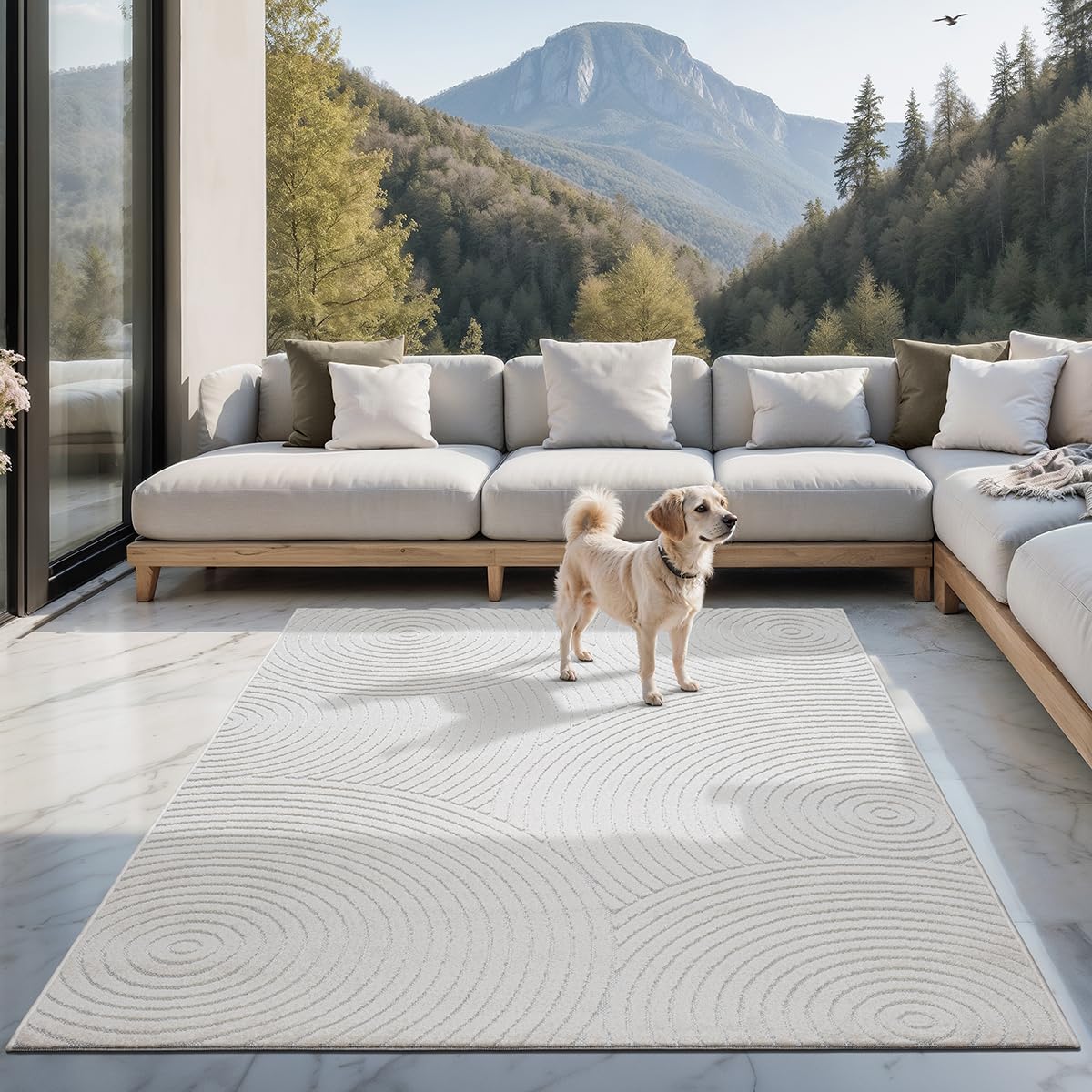 the carpet Santo Plus - Hochwertiger Outdoor Teppich, Passend für Wohnzimmer, Schlafzimmer und Terrasse, Wetterfest, langlebig und pflegeleicht, Creme, 140 x 200 cm
