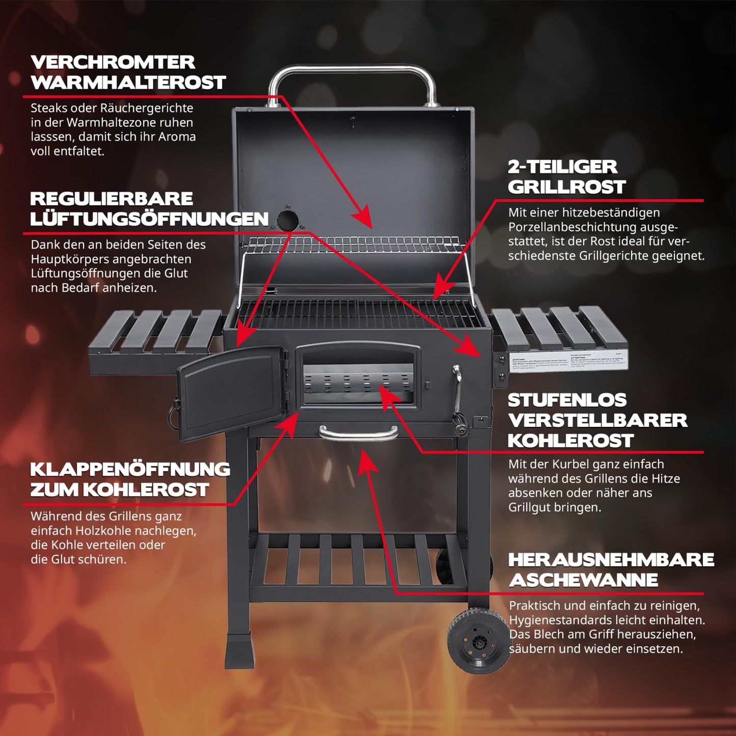 TAINO Hero Smoker Small BBQ Grill Trolley Charcoal Grill Fireplace Stand Grill Smoker Oven Grill Grate