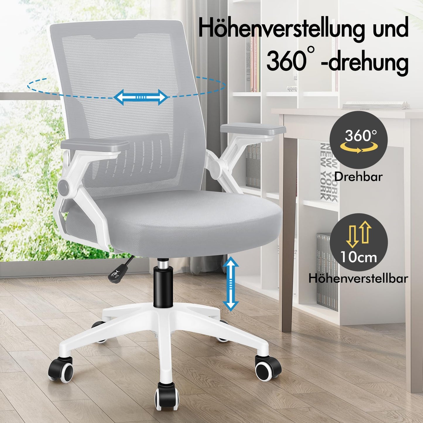 ALFORDSON Ergonomic Office Desk Chair, Computer Chair with Dynamic Lumbar Support, Tilting Swivel Chair with Flip Up Armrest, Black
