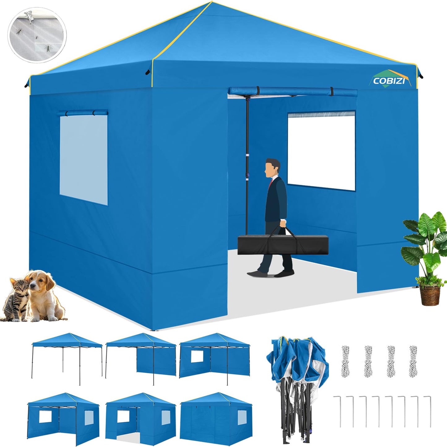 COBIZI Pavillon 3x6,Faltpavillon 3x6 Wasserdicht Stabil Winterfest, Sofort aufklappbare Vordächer Outdoor Gartenzelt mit 6 Seitenteilen, für Party Garten Festival, Weiß