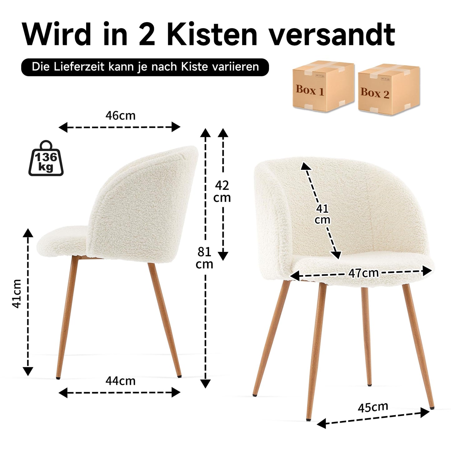 NORDICANA Esstisch mit 4 Stühlen Set, 95cm Runder Esstisch und 4 Kunstfell Loungesessel, Esszimmergruppe mit 4 Essstühlen, für Küche, Büro, Wohnzimmer, Balkon, Restaurant(Tisch+4 Braun Stühle)