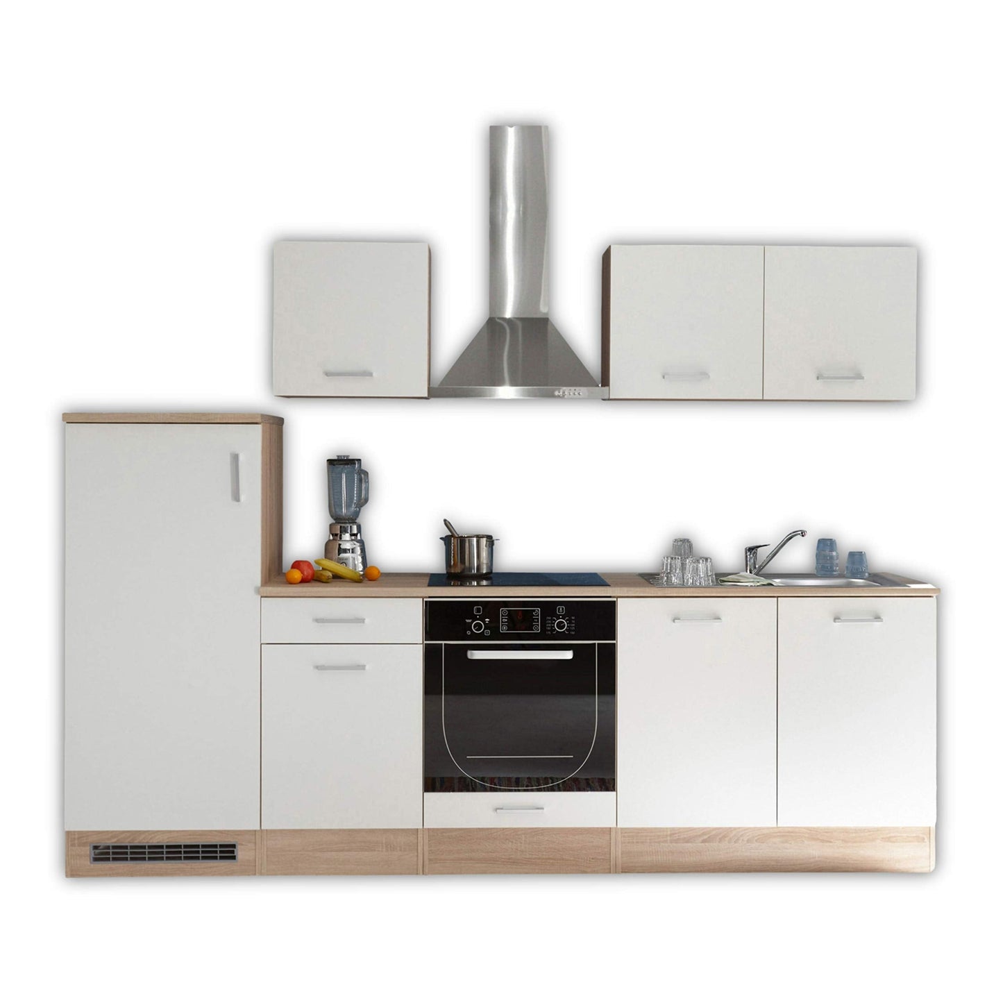 Stella Trading ANDY Modern Kitchen Unit without Electrical Appliances, Oak Sonoma Finish, White Matte, Spacious Fitted Kitchen, Plenty of Storage Space, 270 x 195 x 60 cm (W x H x D)