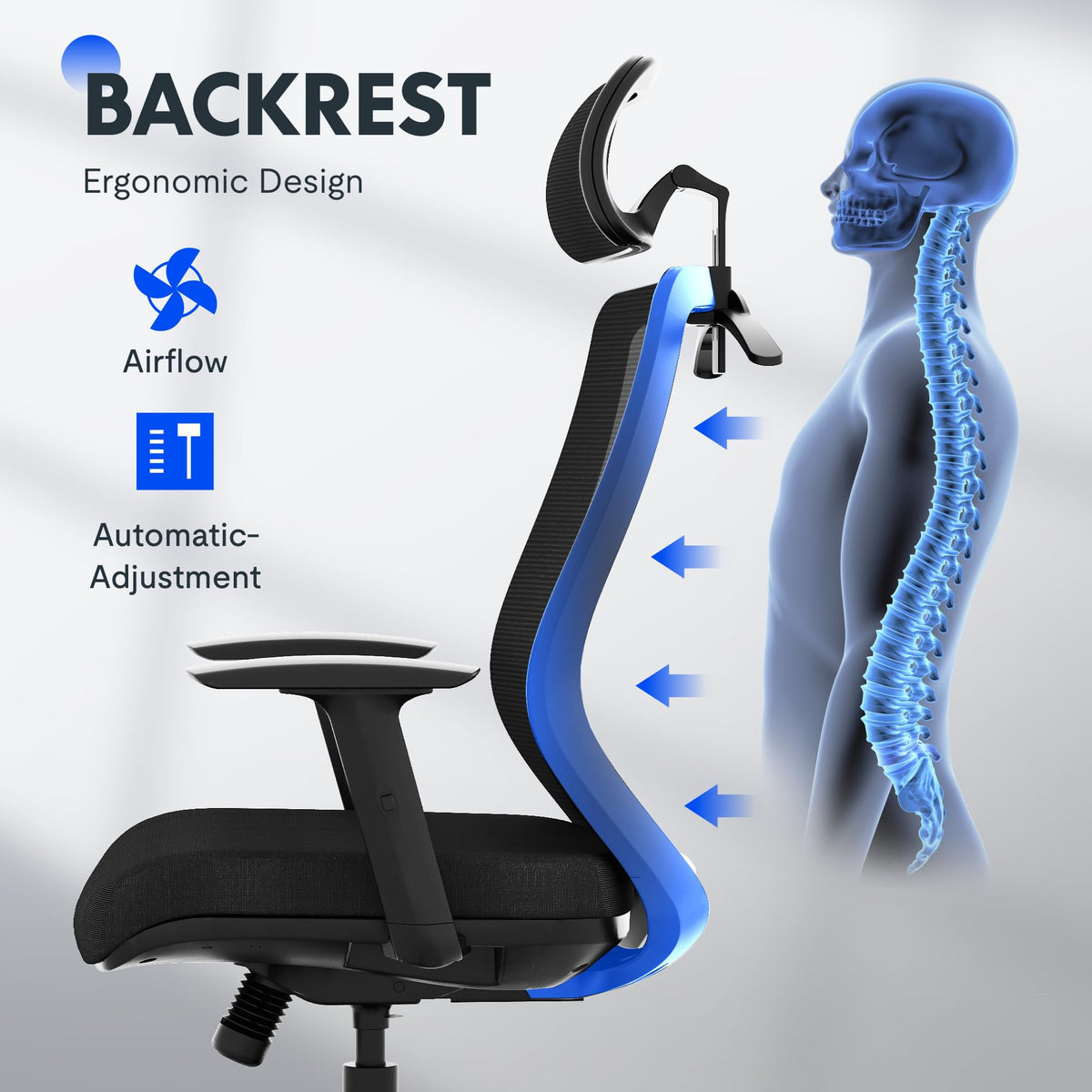 FLEXISPOT OC3C Office Chair Ergonomic Desk Chair Computer Chair Height-Adjustable Seat Headrest Armrest Lumbar Support Swivel Castors Work Chair