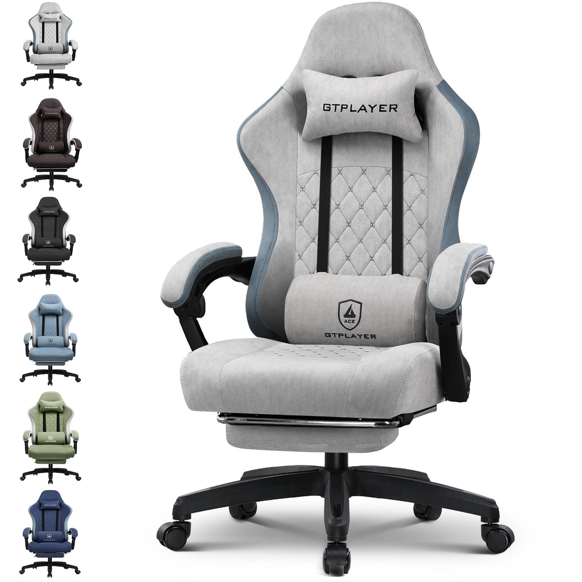 GTPLAYER Gaming Chair, Ergonomic Gaming Chair, Desk Chair with Fabric Surface, Spring Seat Cushion, Connecting Armrests and Footrest, Light Black