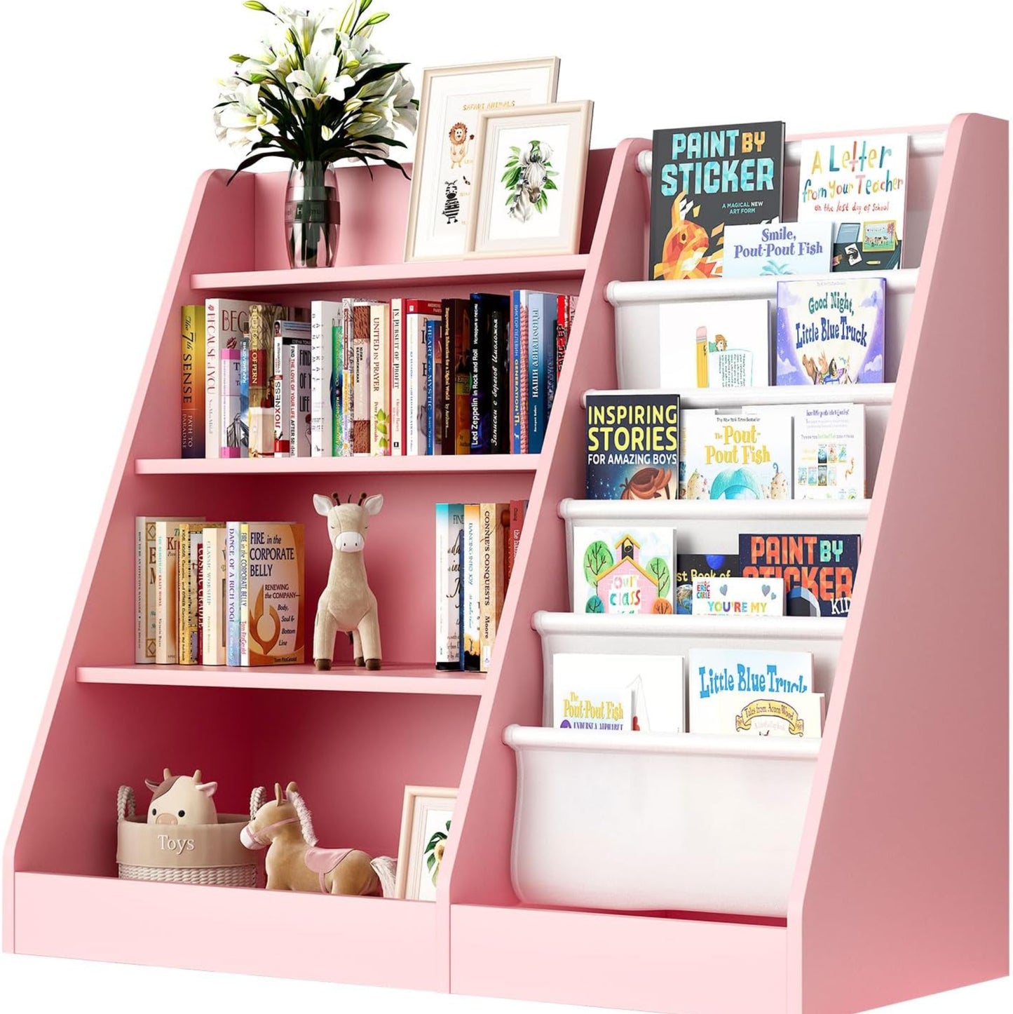 Children's Shelf, White with 5 Shelves and 4 Open Compartments, Bookcase for Children, Toy Organiser, 90 x 40 x 80 cm