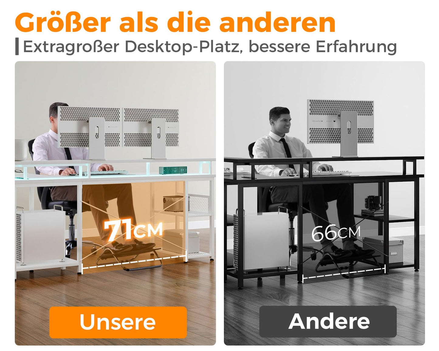 ODK Gaming Table with LED, Reversible Gaming Desk with 2 Sockets and 2 USB Charging Ports, Large Corner Desk with Mesh Shelf, Carbon Fibre Black, 168 x 120 cm