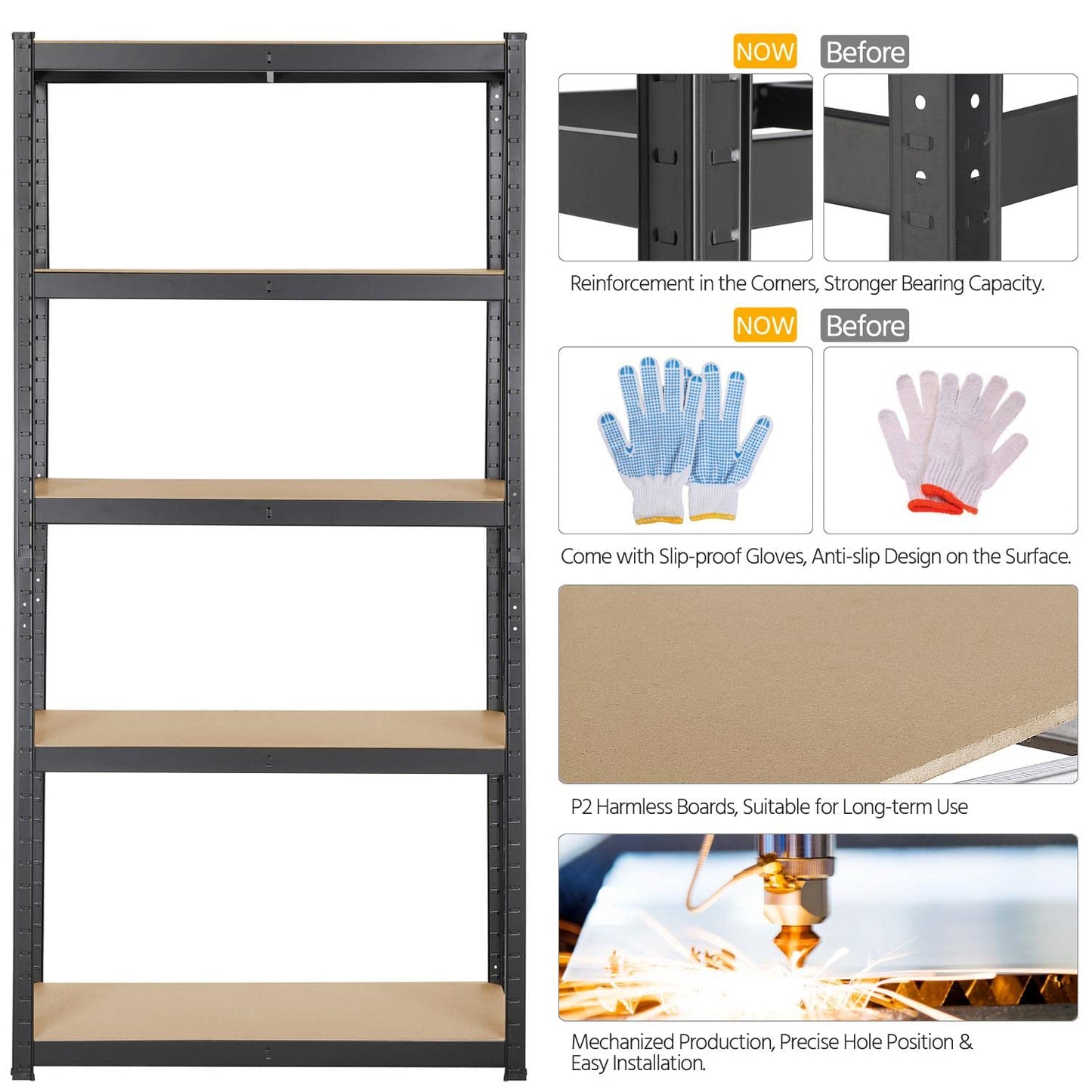 Yaheetech Heavy Duty Shelving Unit 180 x 120 x 60 cm 5 Shelves Metal Shelf Maximum Load 875 kg Cellar Shelving Unit Workshop Shelf