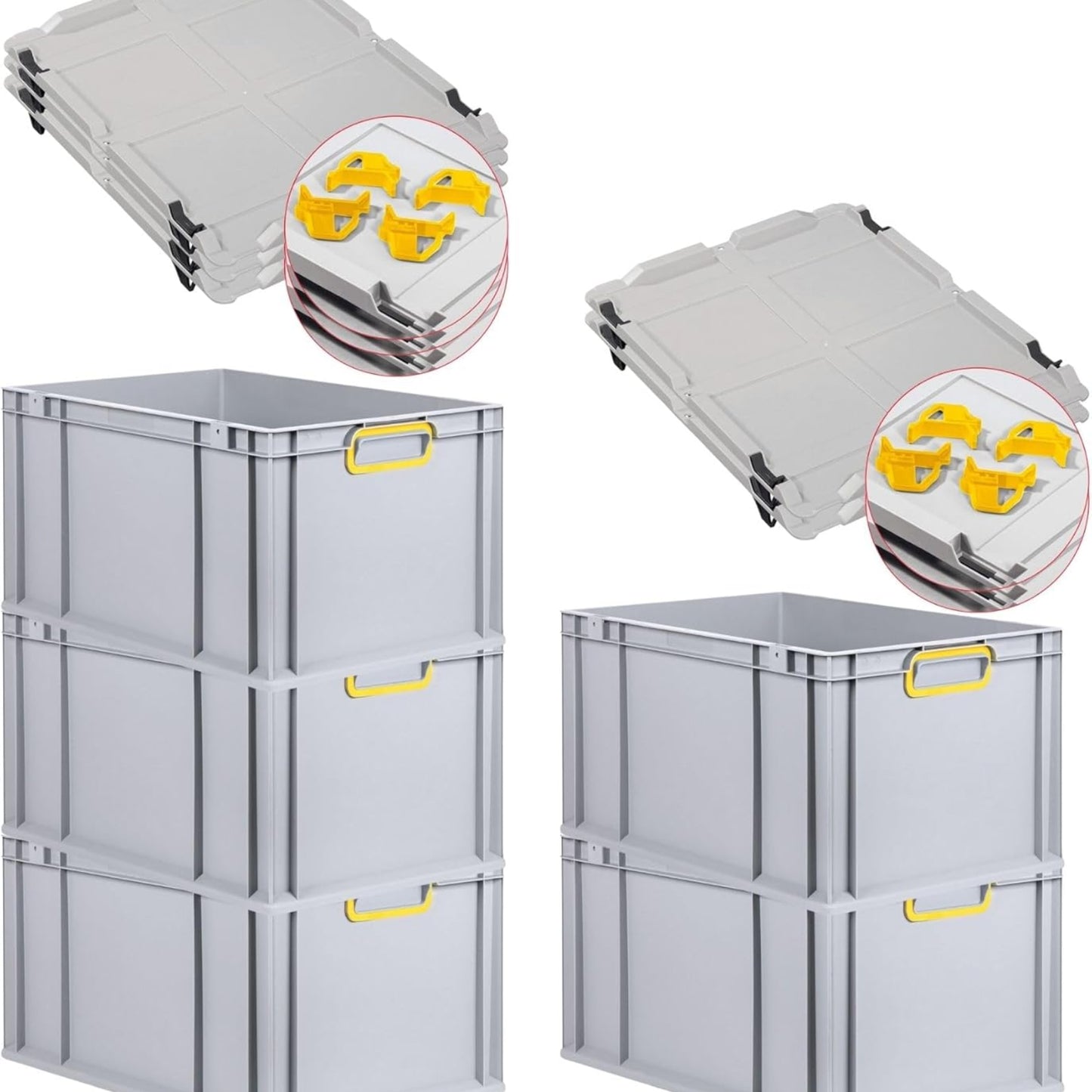 PROREGAL Economy Set of 5 Eurobox NextGen Colour with Lid and Sliding Snap Fasteners, H x W x D 22 x 30 x 40 cm, 20 L, Black, Closed Handles, Euro Container, Transport Box, Transport Container