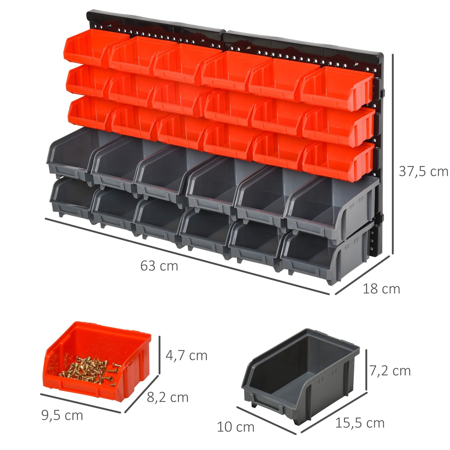 DURHAND Storage System Wall Shelf 37.5 x 63 cm Pack of 30 Stacking Boxes Storage Shelves in 2 Sizes Storage Boxes Workshop Shelving Red