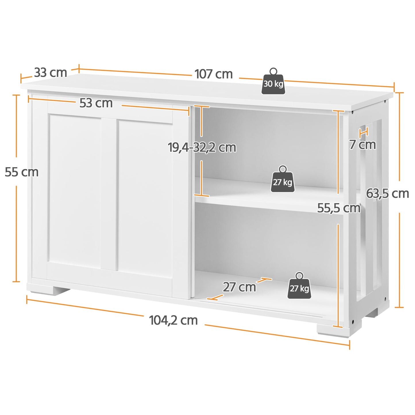 Yaheetech Kitchen Cabinet Storage Cabinet with Storage Space and Sliding Doors Console Table Sideboard Wooden Kitchen Chest of Drawers Freestanding Cabinet Buffet Cabinet Side Cabinet Kitchen