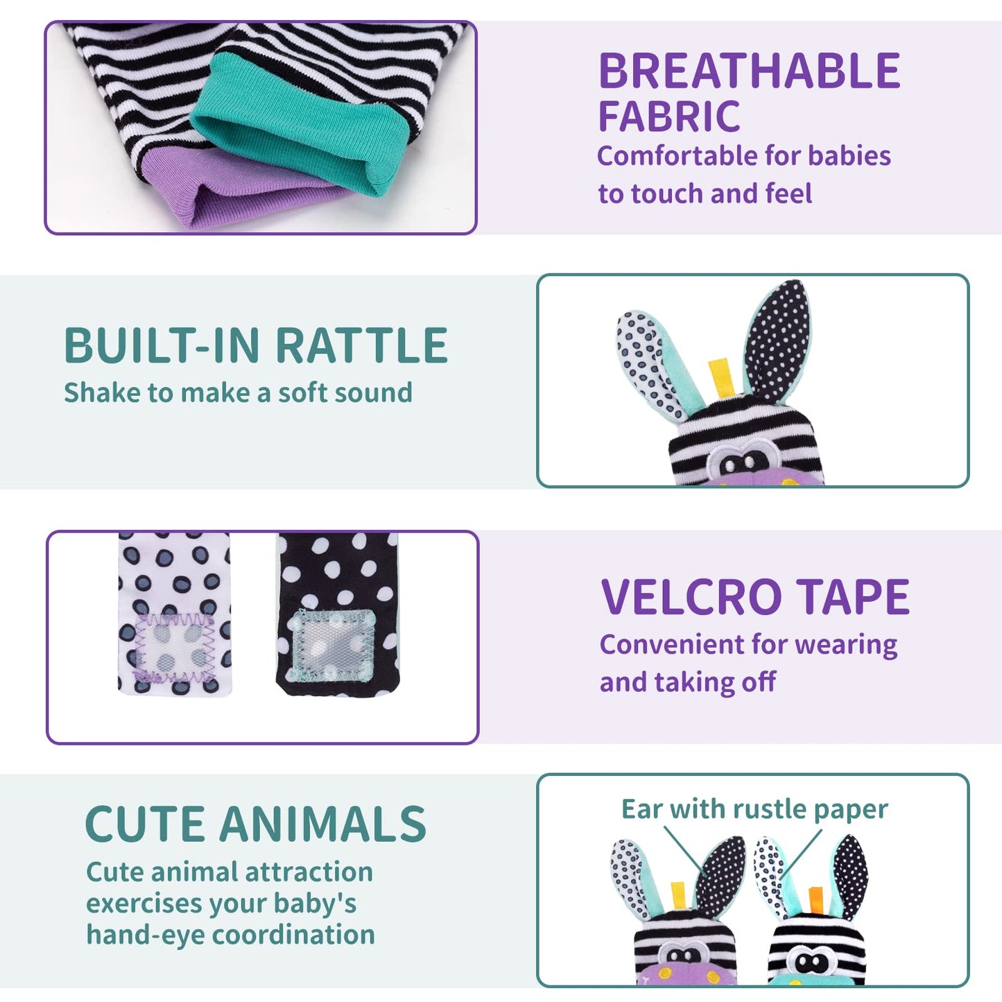 Accevo Baby Wrist Rattles & Rattles Socks Baby Cuddly Toys Early Learning Toy for Toddlers Newborn Baby Gifts Toy for Babies Baby Shower Gift 0-12 Months