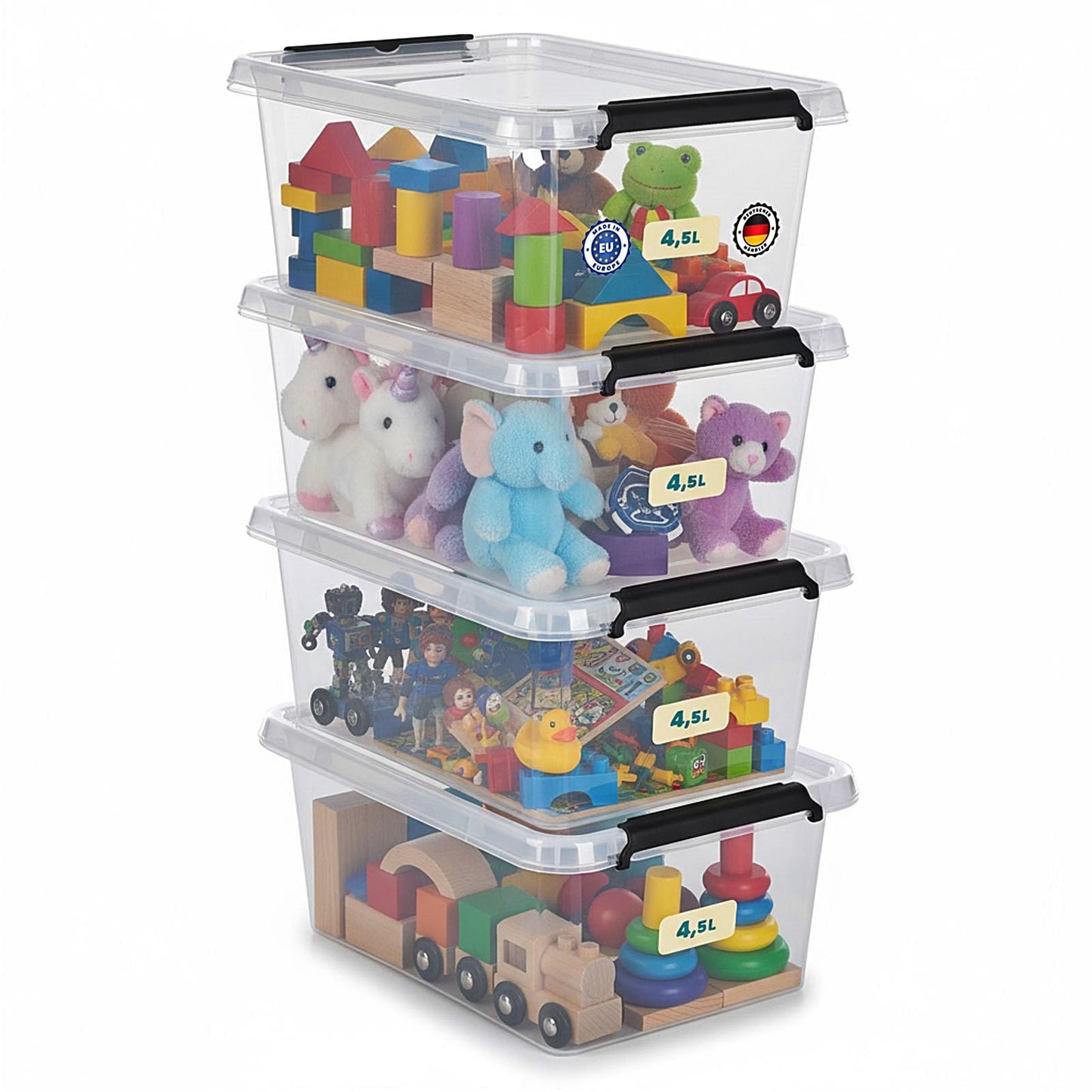 astor24 Storage Box with Lid - Transparent Organiser 40 L - Food Safe - Stackable. Ideal for Office, Children's Room, Clothes Boxes - Kitchen - Workshop
