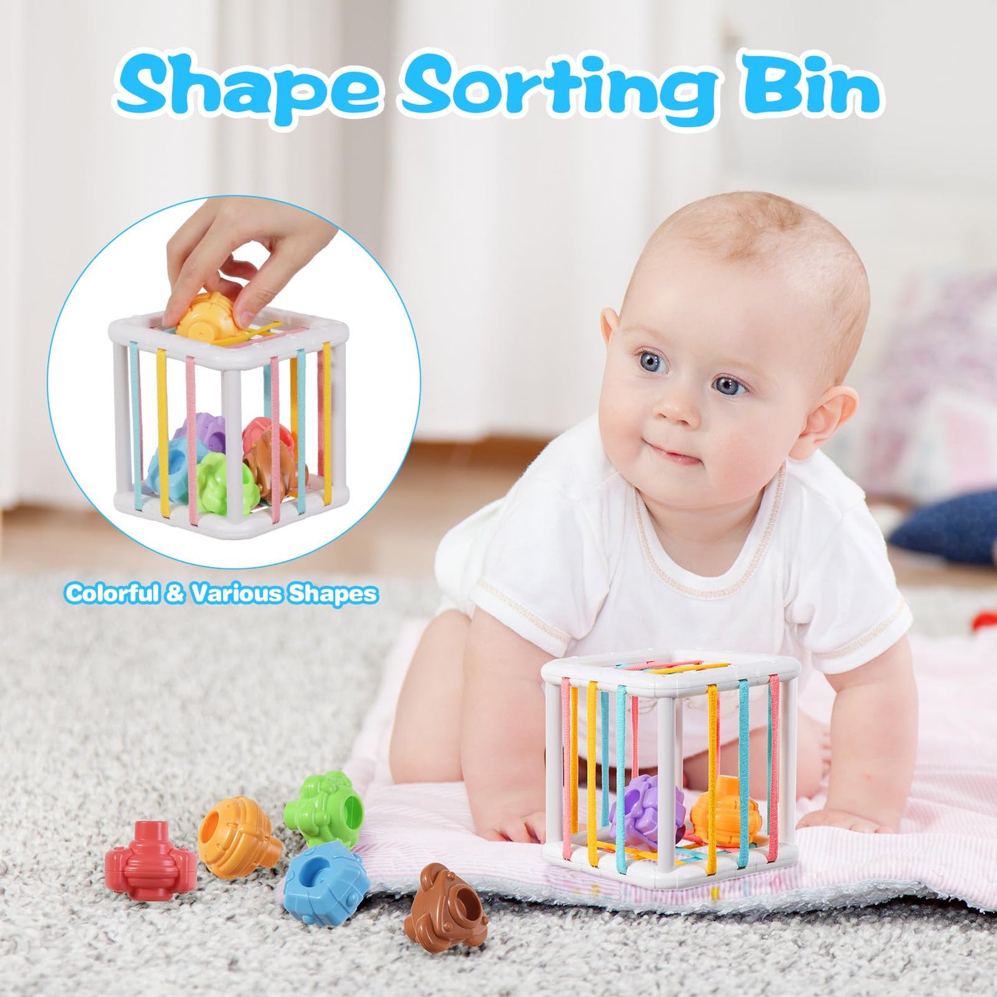 Richday Montessori Spielzeug Baby,Baby Spielzeug 6 Monate,8 in 1 Montessori Motorikspielzeug Stapeln Baublöcke Sensorischer Lernspielzeug für Kleinkinder Passende Eier, Saugnapf-Kreiselspielzeug