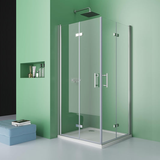 75 x 90 x 195 cm Shower Cubicle Corner Entry Double Folding Doors Shower Doors 180° Square Shower Screen Shower Enclosure with Nano Coating Without Shower Tray