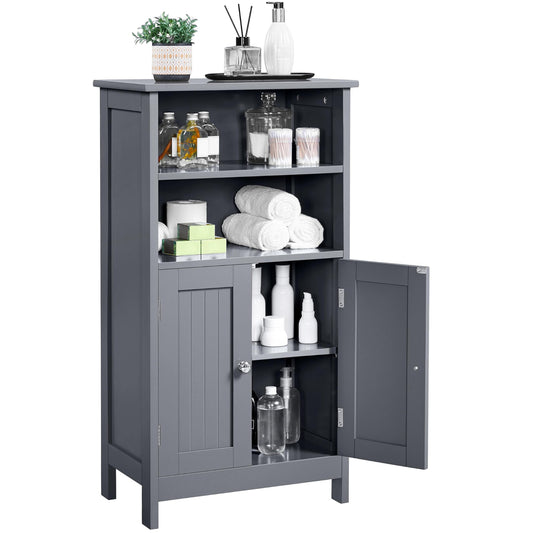 Yaheetech Bathroom Cabinet with Double Door and 2 Open Shelves Bathroom Shelf Bathroom Chest of Drawers with Adjustable Shelf Dark Grey 50 x 30 x 92.5 cm