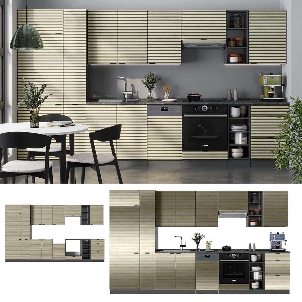 Vicco Kitchen Unit Fame-Line Goldkraft Oak / Anthracite 355 cm without Worktop