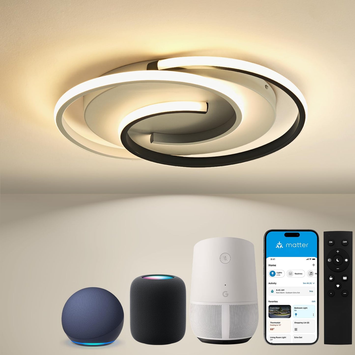 Ceiling Light with Remote Control, Dimmable Ceiling Light Bedroom with Matte Compatible with HomeKit, Alexa, Google & IFTTT, 32 W, 3840 lm, Modern LED Ceiling Light for Bedroom, Living Room, Diameter 40 cm