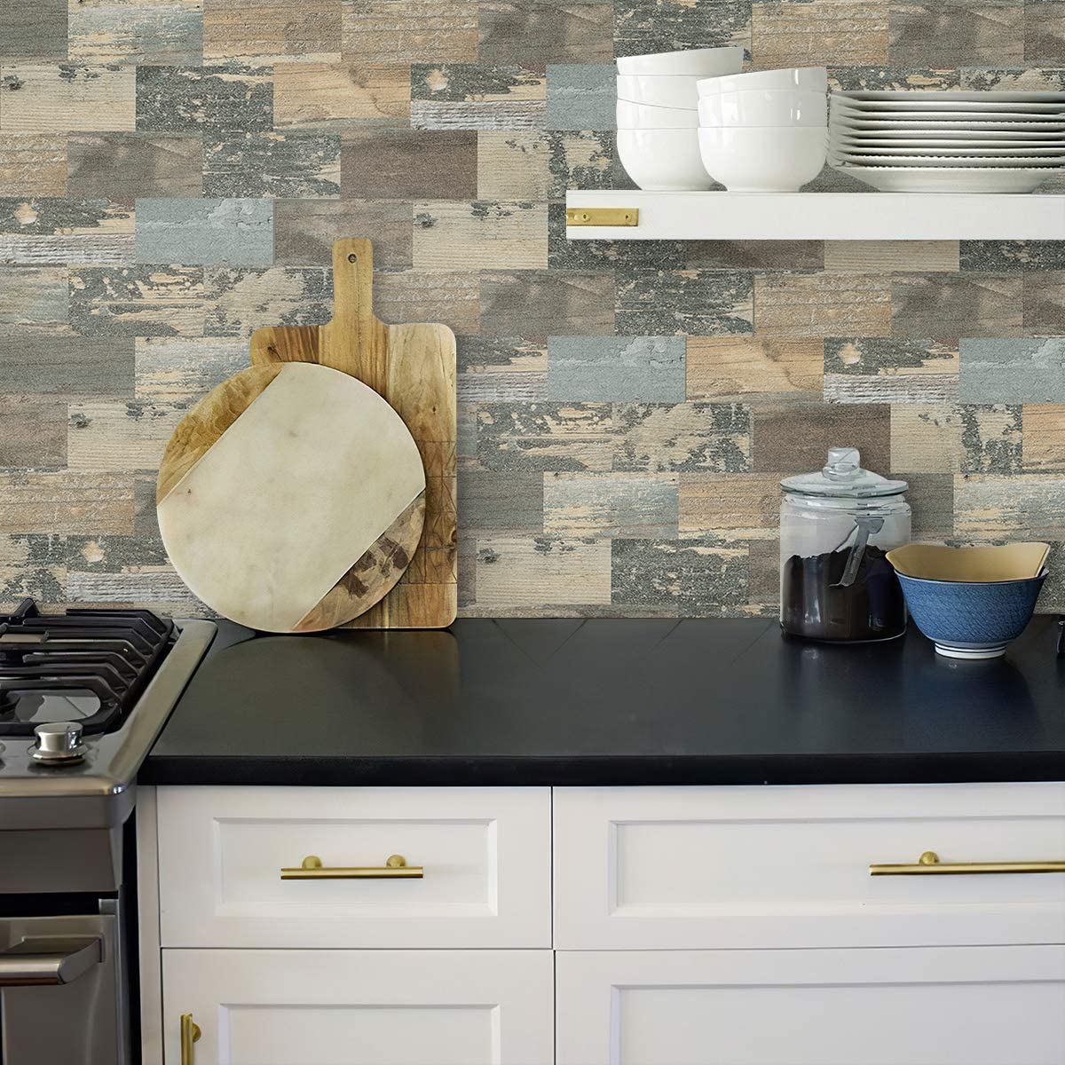 DEWOO Pack of 20 Wall Tiles, Wall Panels, Metro Tiles, Kitchen Splashback, Wall Plate, Self-Adhesive Tiles, Grey, Kitchen, Bathroom, (34 x 29 cm)